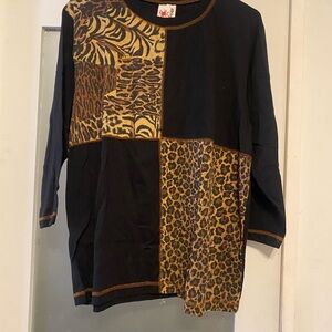 EZL Black and Animal Print Top